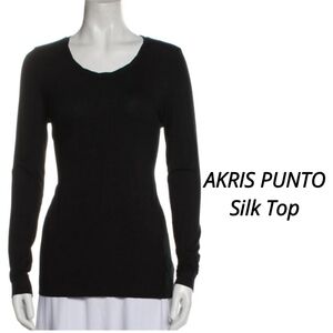 AKRIS PUNTO SILK T-Shirt Black Long Sleeve Top L